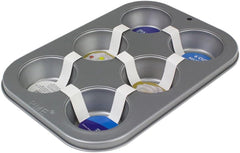 CSB108 Molde para Muffins de Acero al Carbono Antiadherente con 6 Orificios, Acero Inoxidable, Plata, 28,9 X 17,7 X 3,1 cm Moldes y Bandejas para Hornear Naty Shop