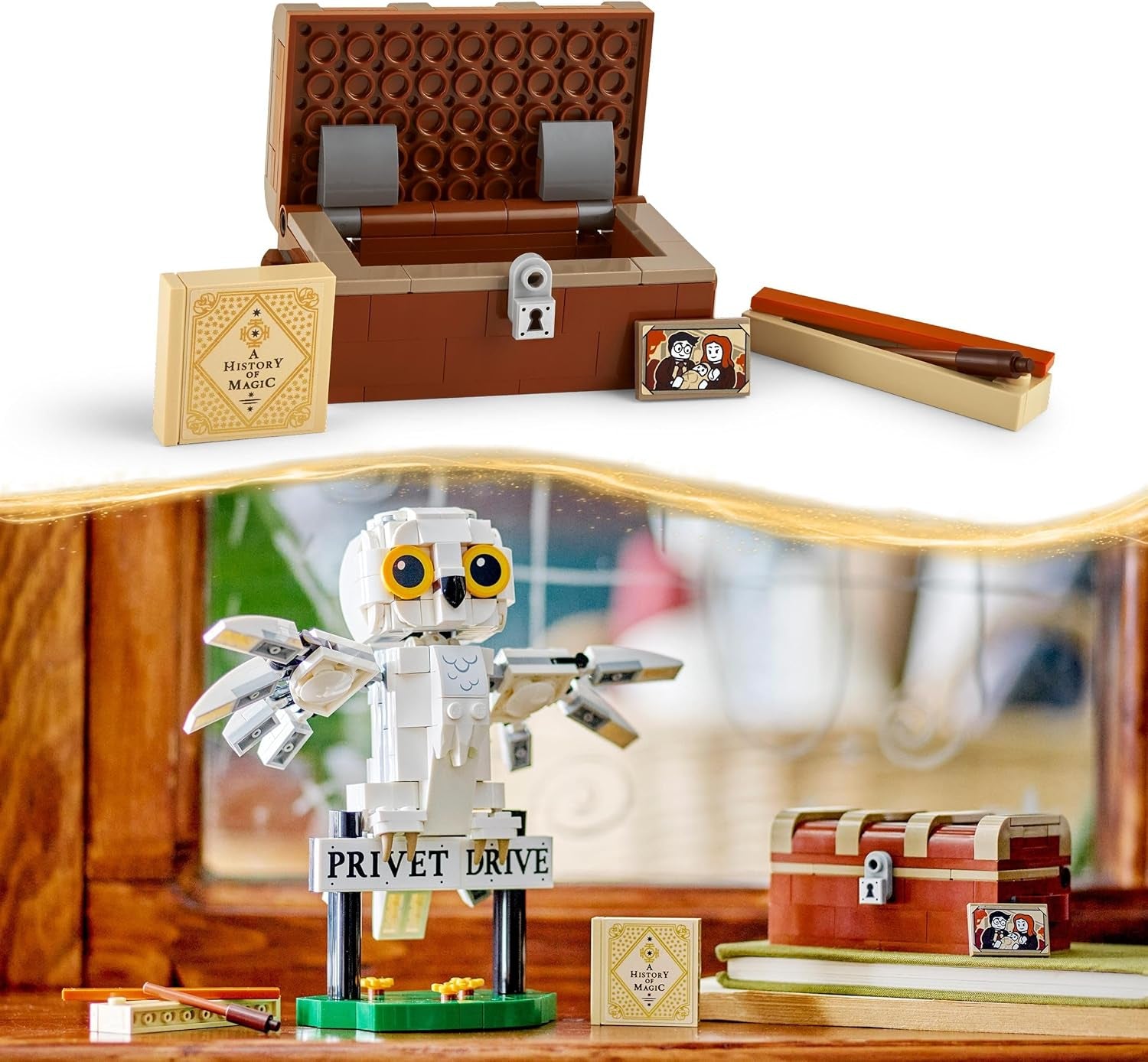 LEGO Harry Potter Hedwig en Privet Drive 4 Set de búho de juguete para niños, figura de animal para construir con maleta de Hogwarts, pequeño regalo para niños, niñas y todos los fans a partir de 7 años 76425 Juegos de construcción Besuche den LEGO-Store