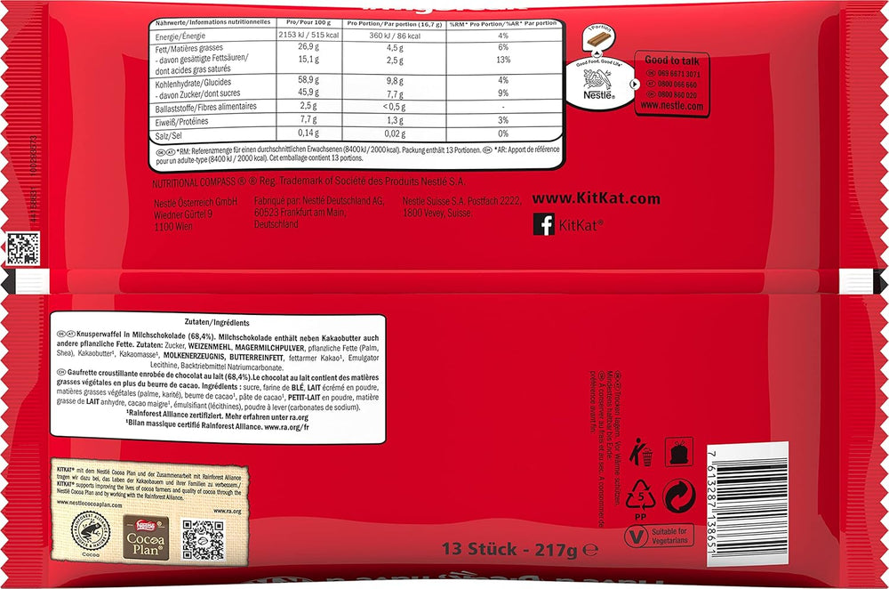 Nestlé Mini barras de chocolate, barras de oblea crujientes de chocolate con leche, paquete de 3 (1 x 217 g)