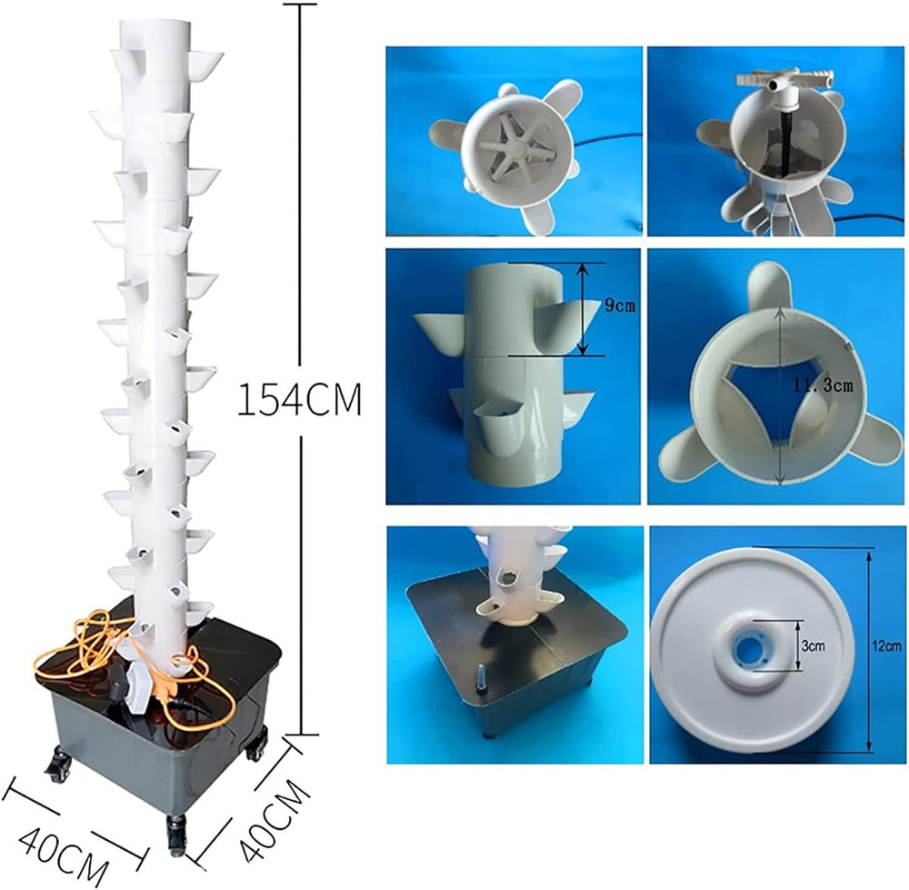 Torre hidropónica, sistema acuapónico de cera de 15 niveles y 45 orificios, kit de cultivo aeropónico de jardín inalámbrico para hierbas, frutas y verduras con bomba de hidratación, adaptadores, macetas de malla