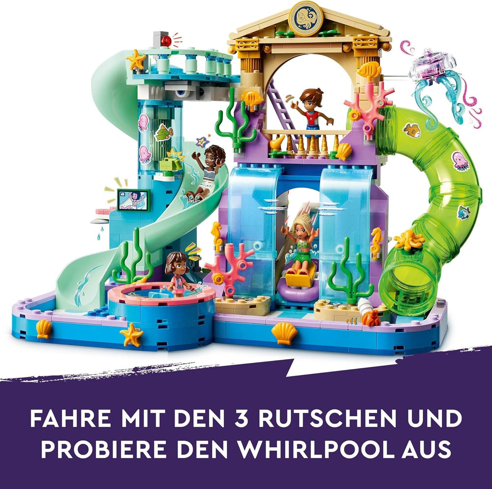 Parcul acvatic LEGO Friends Heartlake City, set de joacă în aer liber pentru fete și băieți cu vârsta peste 8 ani, experiență de joacă creativă cu 3 figurine, micro figurină, 3 tobogane și hidromasaj 42630 Seturi de constructie Besuche den LEGO-Store
