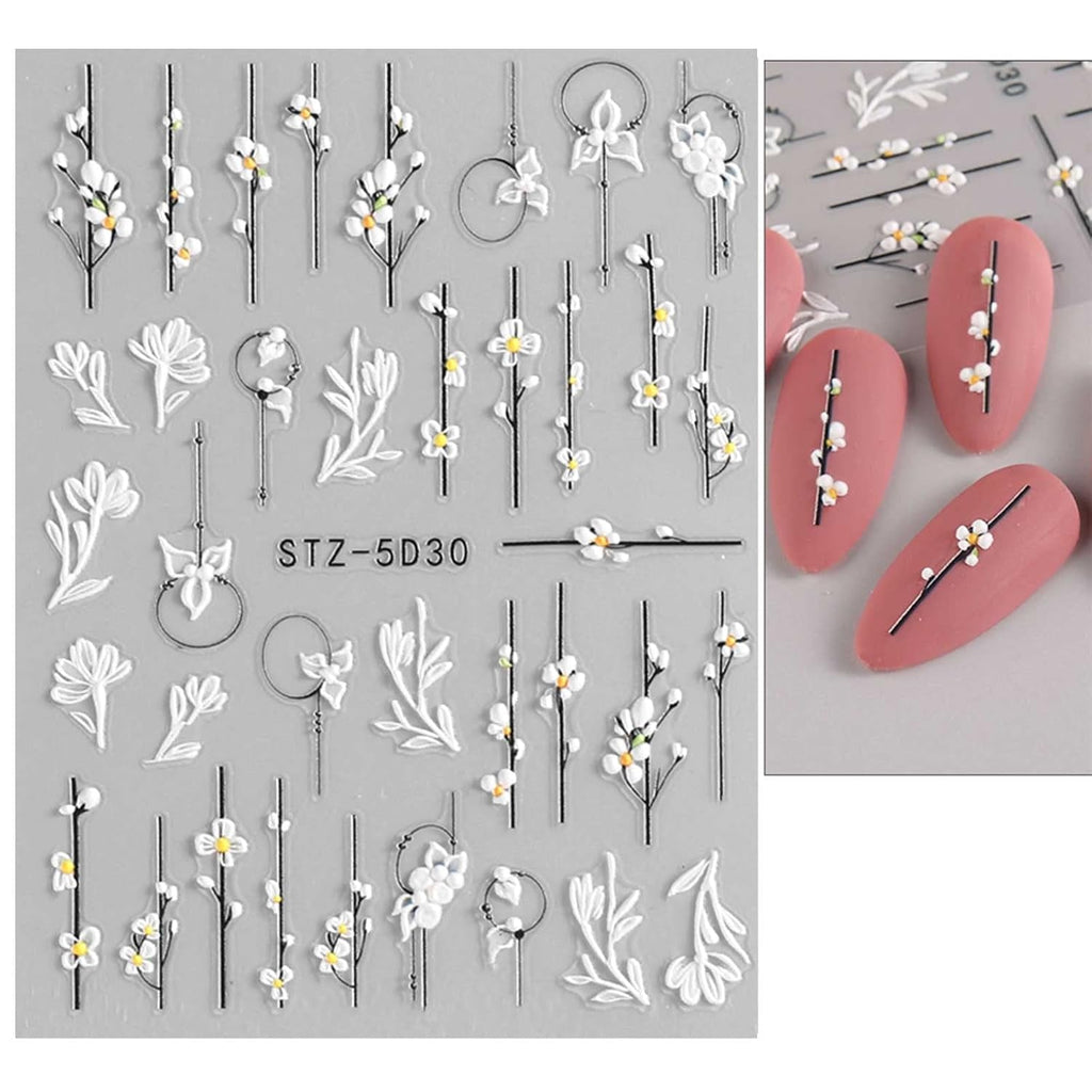 JMEOWIO 3D Nagelsticker Frühling Blume Nail Art Sticker Selbstklebend Nagelaufkleber 5D Stereoskopisch Blumen Dekoration Nageldesign Zubehör 4 Blatt