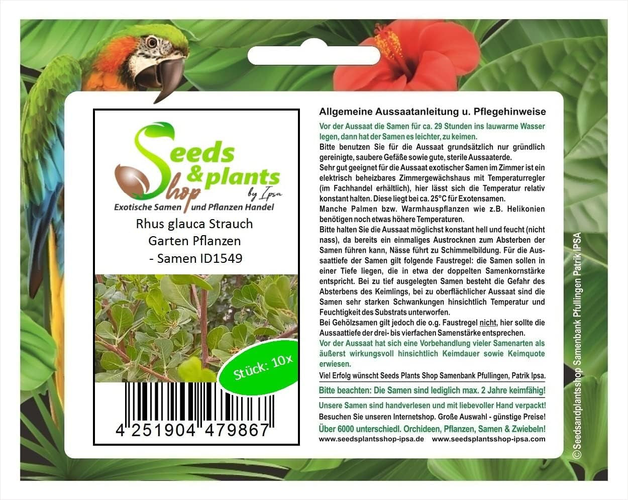 Stk - 10X Rhus Glauca Blaue Kuni-Rhus Strauch Garten Pflanzen - Samen ID1549 -