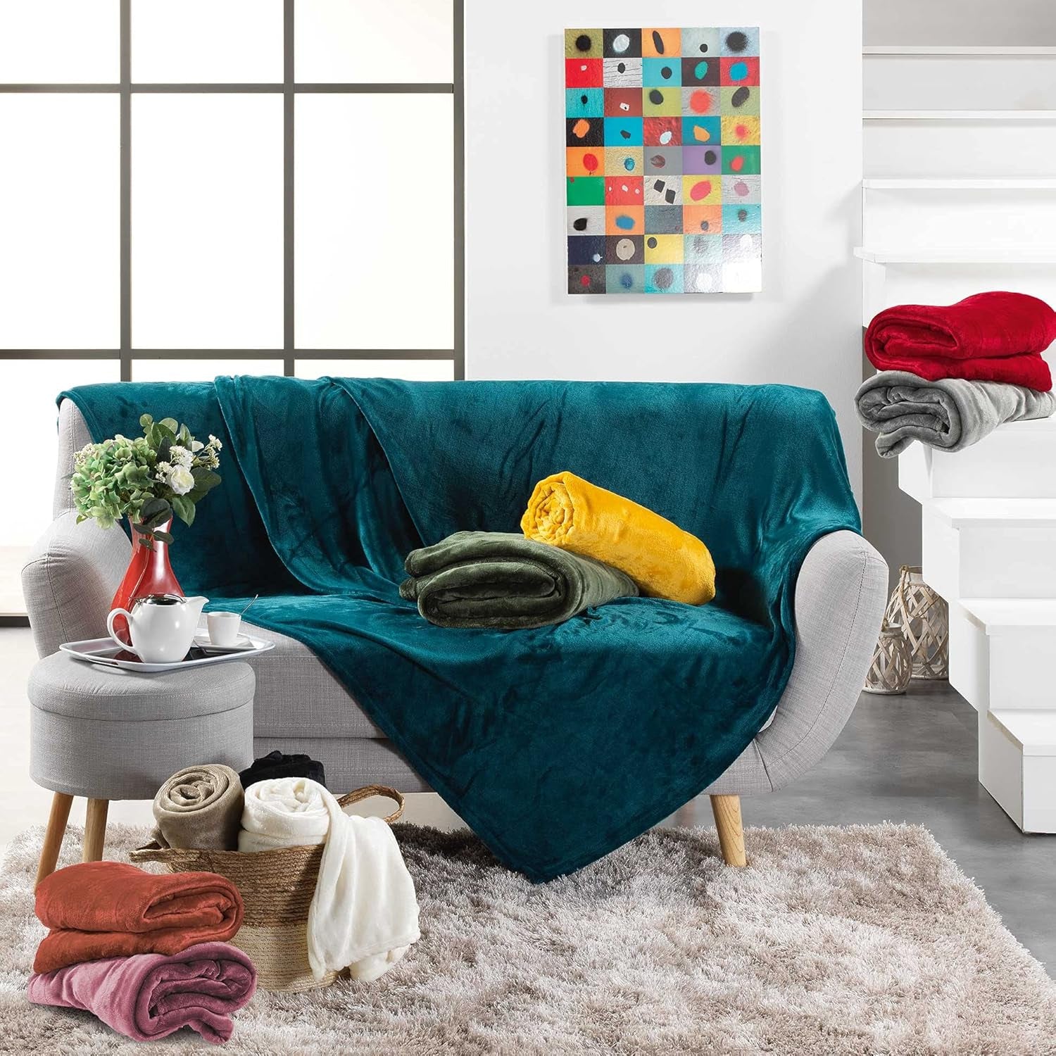 Douceur D'Intérieur, Manta De Franela, 125 X 150 Cm, Rosa, Edredones Y Edredones De Franela Naty Shop