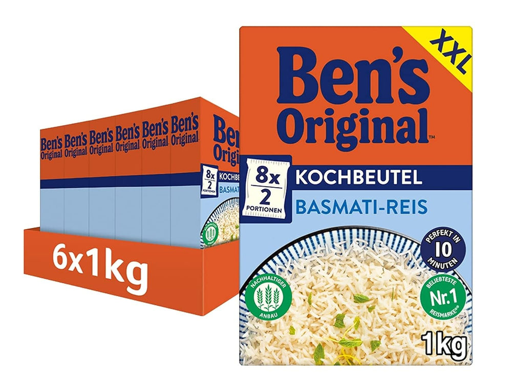Ben's Original Arroz Basmati, hervir en bolsa durante 10 minutos, 6 paquetes (6 x 1 kg)