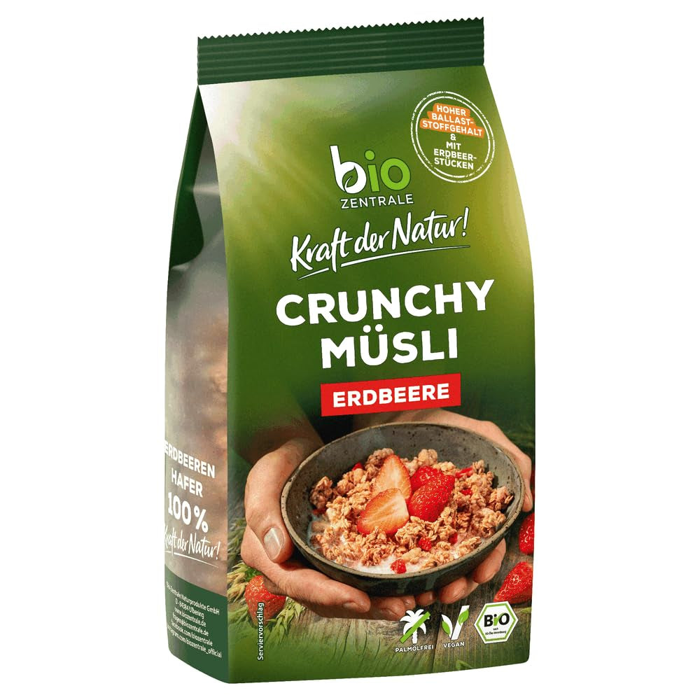 Muesli crujiente con frutos rojos Biozentrale | 375 g Muesli ecológico | Ideal para el desayuno y tu taza de muesli para llevar | Una alternativa a las barritas de muesli