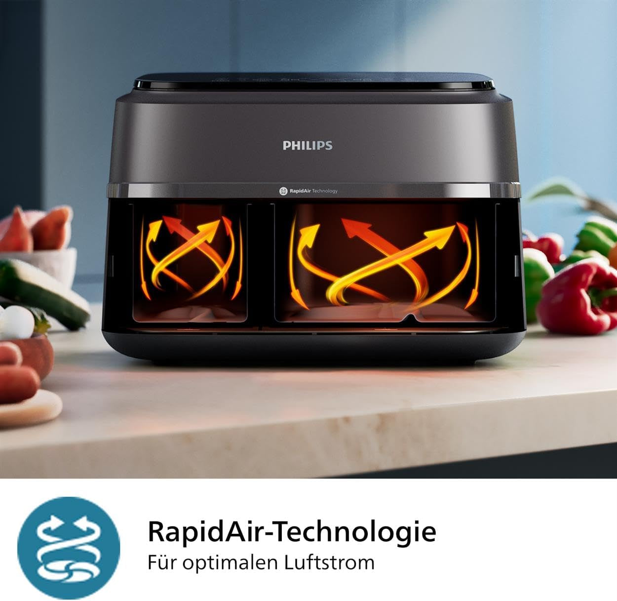 Philips Airfryer Dual Basket Serie 3000, 9L, 2 cestas, 2 platos listos al mismo tiempo, tecnología Rapidair más aire caliente Electrodomésticos Naty Shop