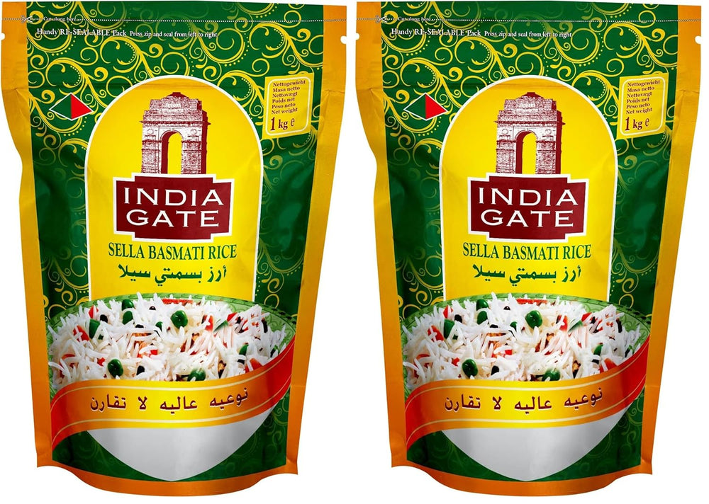 INDIA GATE Arroz Sella Basmati, precocido (de la India, grano largo y fino), aromatizado, paquete a granel - 1 paquete (1 x 1 kg)