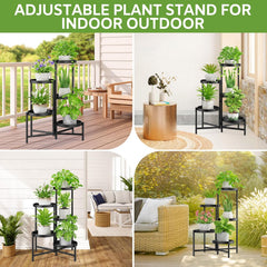 Idavosic.Ly Pflanzenständer Metall Groß Mit 5 Etagen, Blumenständer Pflanzenregal Blumenregal Indoor Outdoor, Faltbar Blumentreppen Innen Plant Stand Shelf Für Garten Balkon Wohnzimmer (Rund, Schwarz)