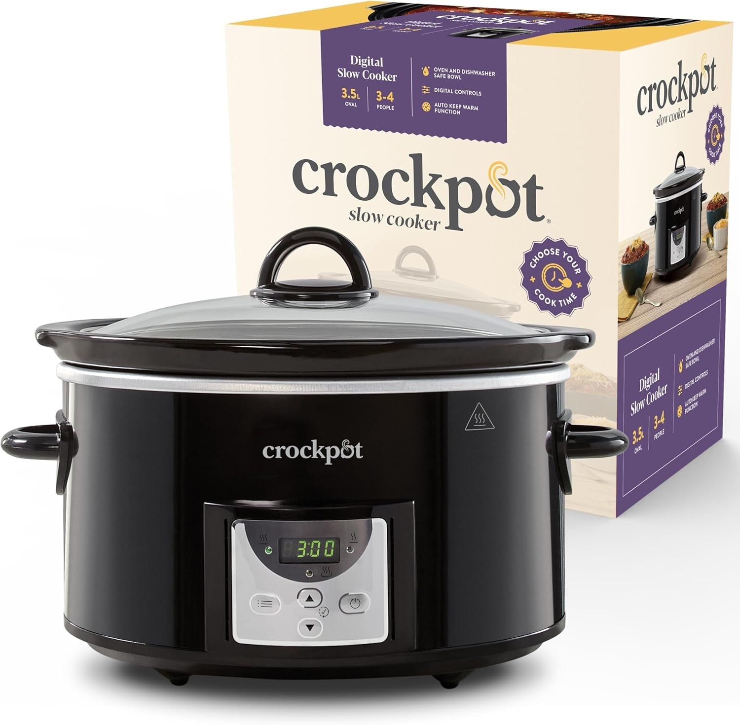 Olla de cocción lenta digital Crockpot, 3,5 L (3 a 4 personas), CSC113X Slow Cooker Naty Shop Black 3,5 litros