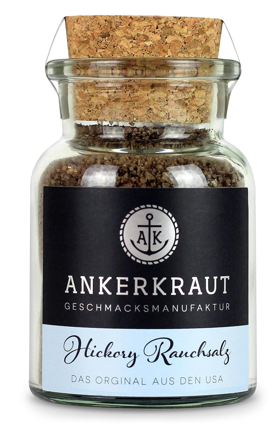 Ankerkraut Hickory Rauchsalz, echtes Rauchsalz aus den USA, 75 g en Korkenglas