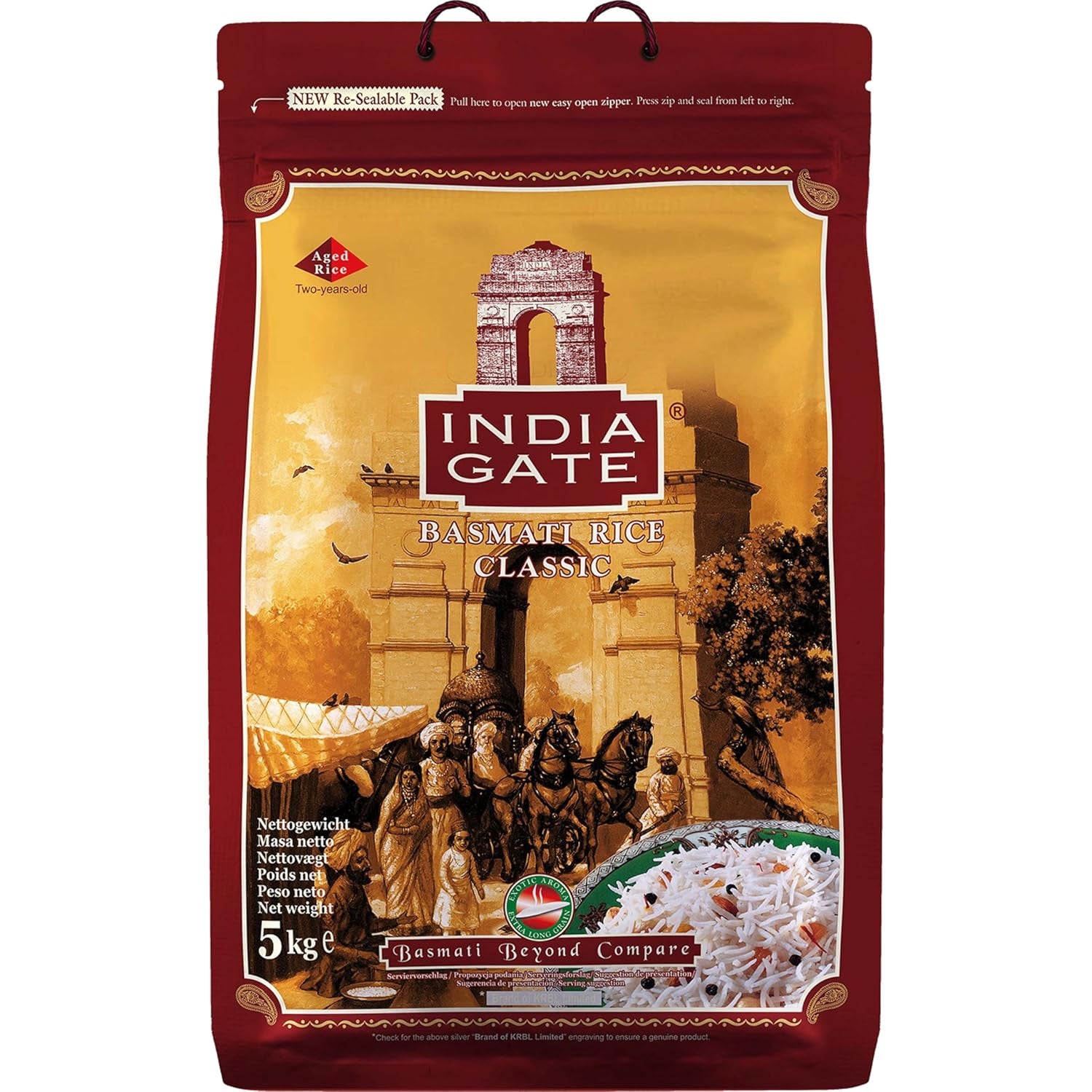 INDIA GATE Arroz Basmati Premium – Arroz fino y aromático de grano largo de la India, grano fino y largo (1 x 5 kg)
