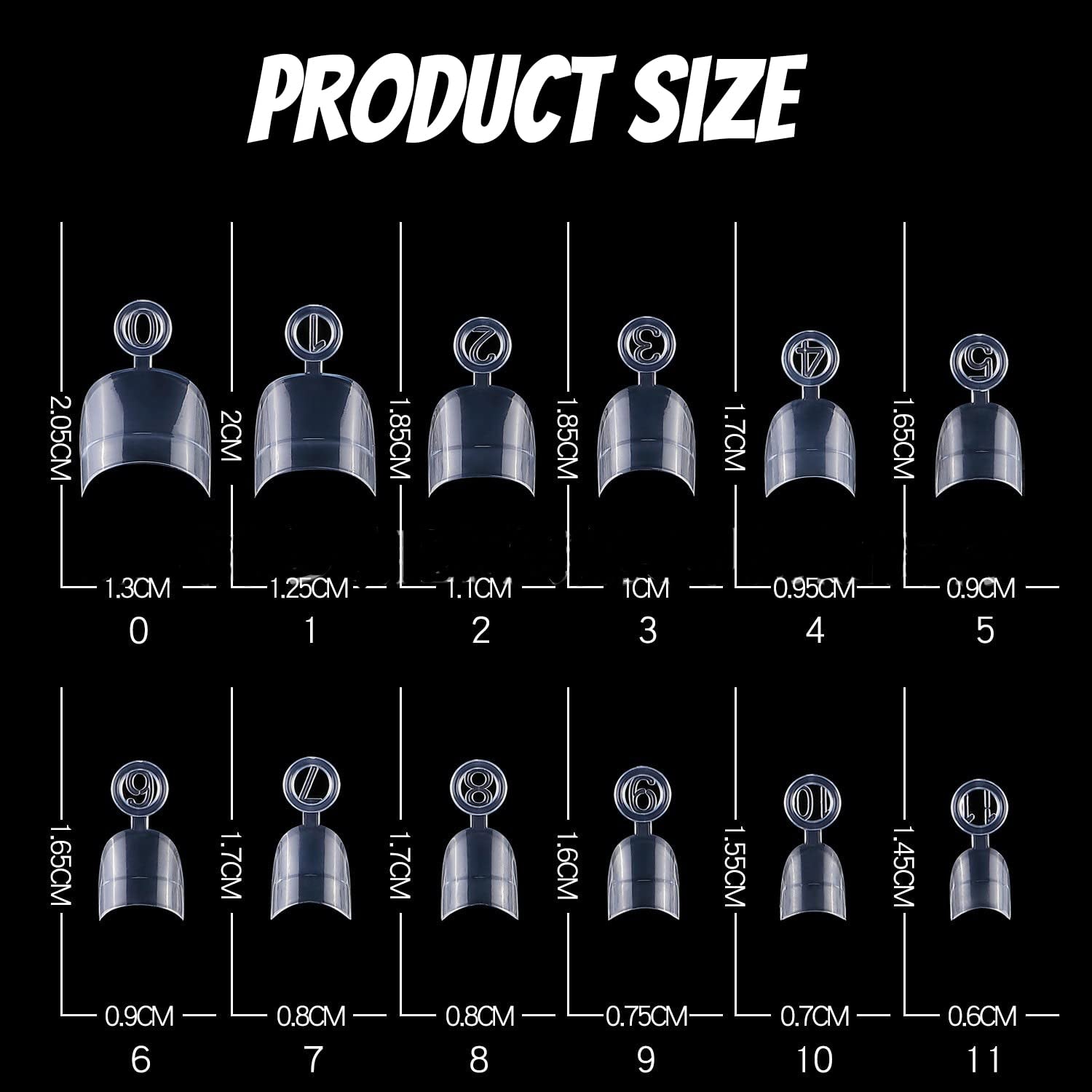 600 de bucăți unghii artificiale scurte ovale, 12 dimensiuni acrilice cu jumătate de acoperire, vârfuri de unghii false, unghii artificiale, pentru manichiură femei salon DIY (transparent)