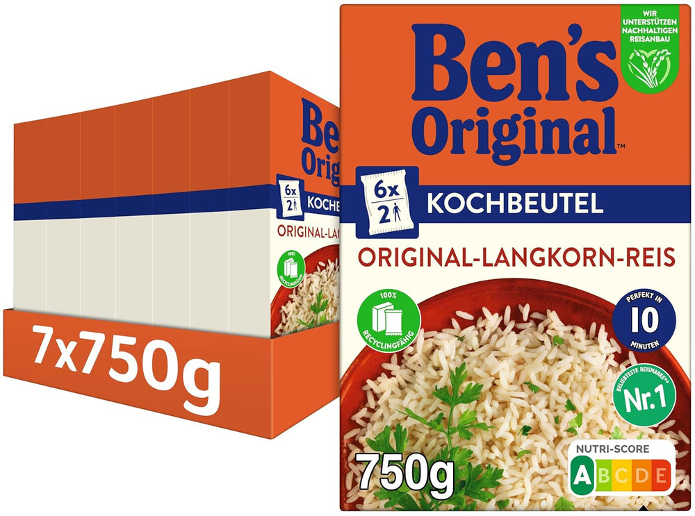 BEN'S ORIGINAL™ arroz de grano largo, hervido en bolsa, 10 minutos, 6 x 1 kg