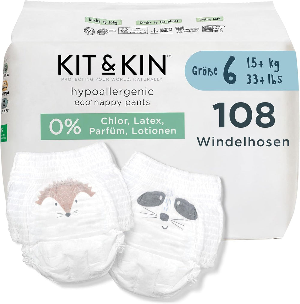Kit & Kin Pañales ecológicos premium, talla 4 (9-16 kg), 132 pañales, a base de plantas e hipoalergénicos, protección confiable contra fugas, vegano y libre de crueldad