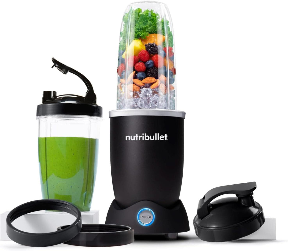 Batidora personal Nutribullet, batidora de larga duración para porciones, 1000 vatios y motor ligero, vaso de 900 ml con Tritan Renew, batidora táctil de leche, Dunkel Grau Bucatarie Naty Shop Schwarz 1200W