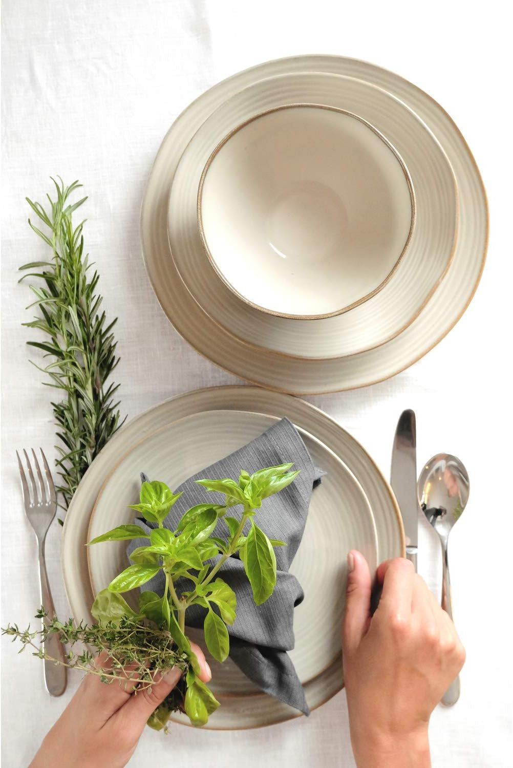 MÄSER 931512 Nottingham Vintage Series Set de veselă pentru 4 persoane, serviciu combinat de 20 de piese cu forme rotunjite neregulate în aspect retro, gresie, bej