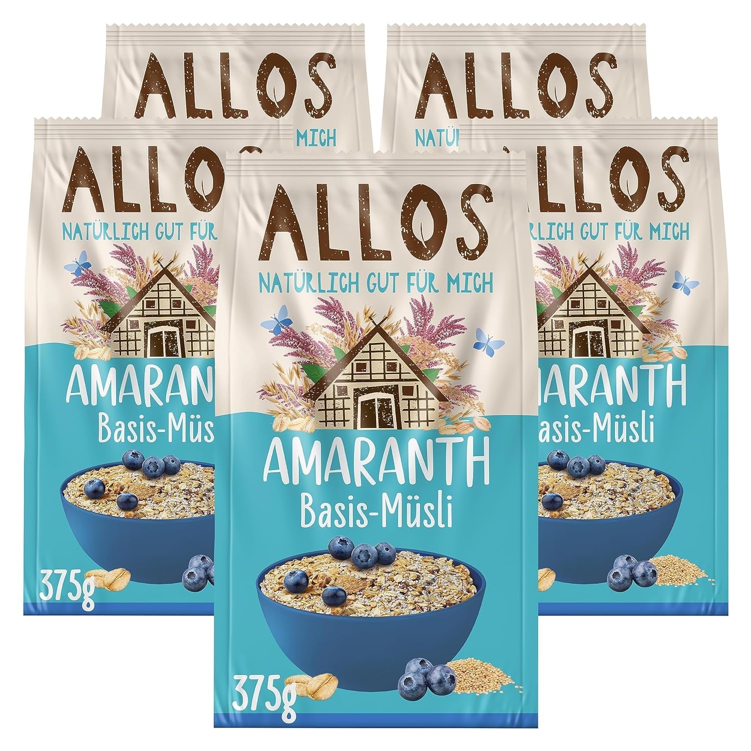 Allos muesli proteico sin azúcar | Muesli orgánico | Avena | Cereales para el desayuno | Vegano (5 x 450 g), 1 pieza (paquete de 5)