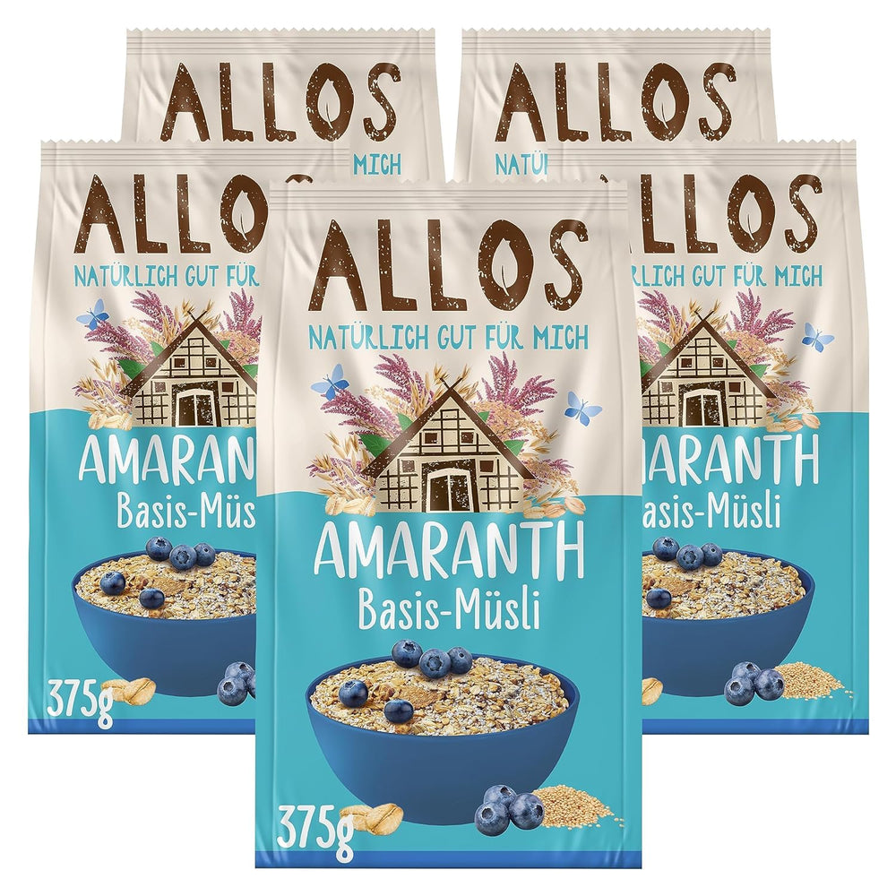 Allos muesli proteico sin azúcar | Muesli orgánico | Avena | Cereales para el desayuno | Vegano (5 x 450 g), 1 pieza (paquete de 5)