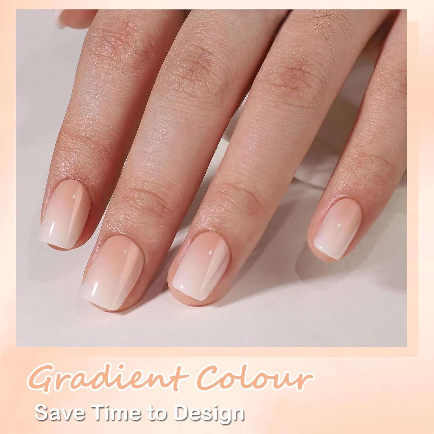 Set unghii false - 240 bucăți unghii scurte și pătrate, model gel moale, gradient alb nud, unghii false artificiale naturale pentru lipire, pentru femei DIY (gradient nud, 240X)