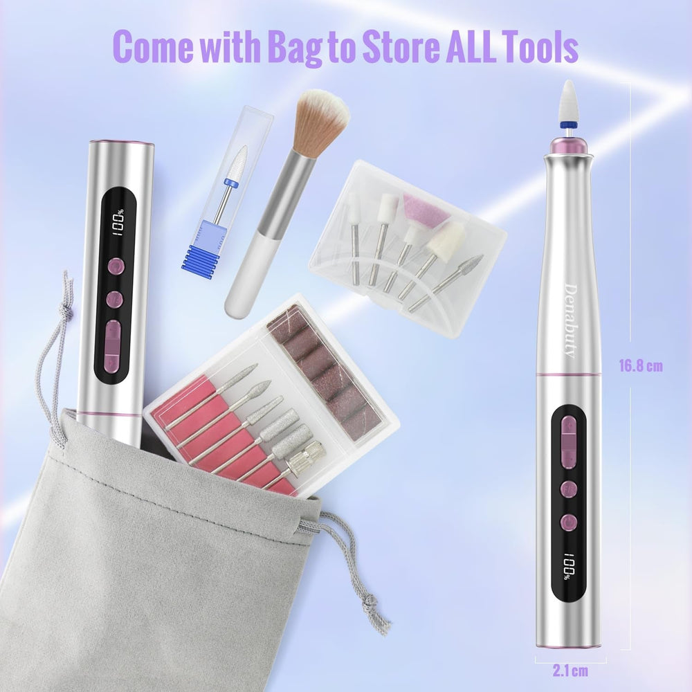 Denabuty Nagelfräser Kabellos, 13 in 1 Fräser Für Gelnägel 35000 U/Min, Elektrische Nagelfeile Professionell Nail Drill, Maniküre Und Pediküre Set Elektrisch Für Semi Permanent, Acrylnägel DN-2402