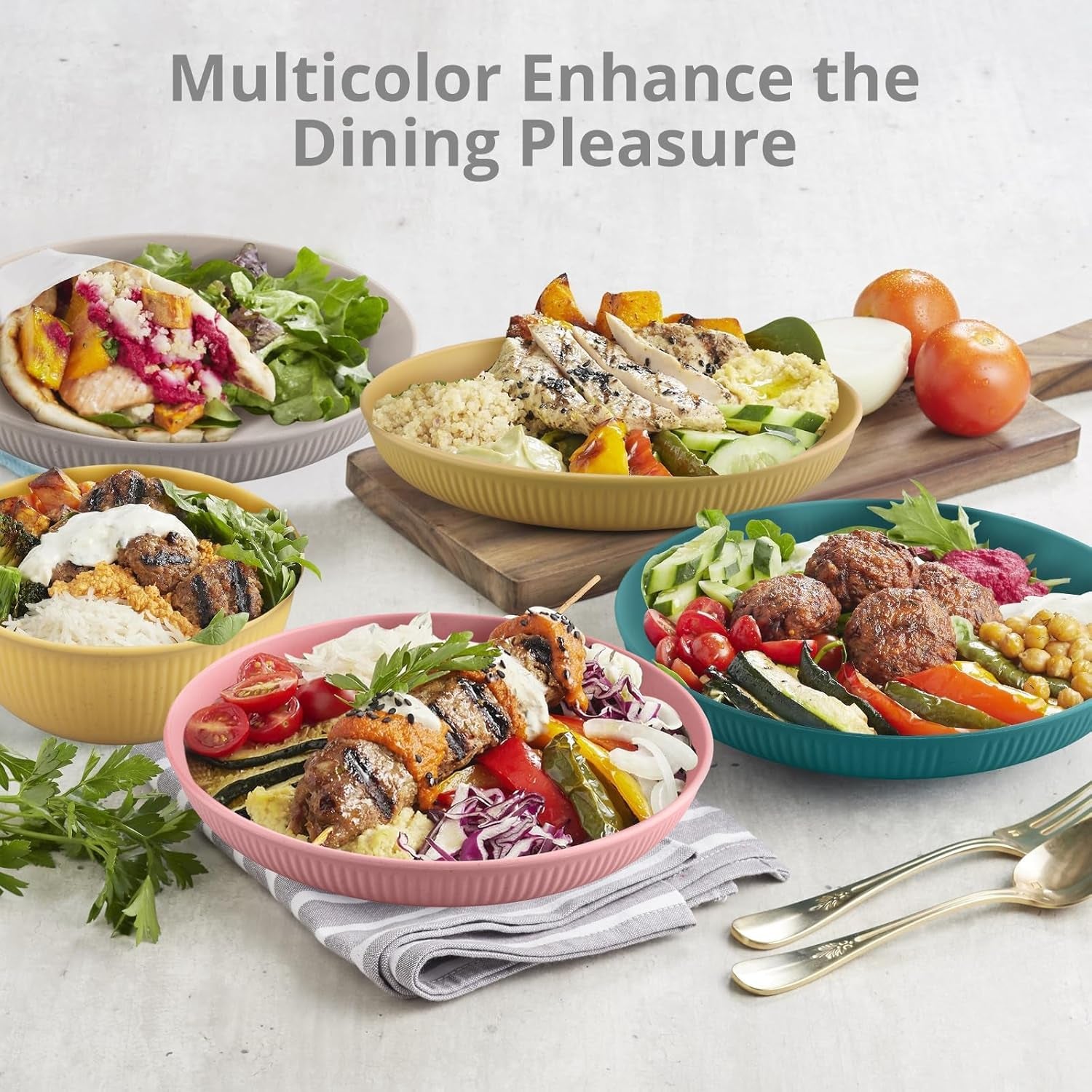 Set de veselă din plastic Tanice, 12 piese, farfurii și boluri, set de veselă pentru copii pentru 4 persoane, set de veselă din plastic cu farfurii, boluri și căni pentru bucătărie, camping în aer liber