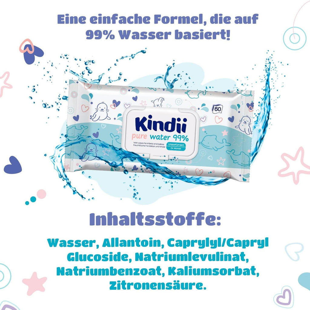 Kindii Șervețele umede pentru bebeluși și copii - Alantoină - Fără parfum - Testat dermatologic - Pentru piele sensibilă Servetele Umede Bebelusi Naty Shop