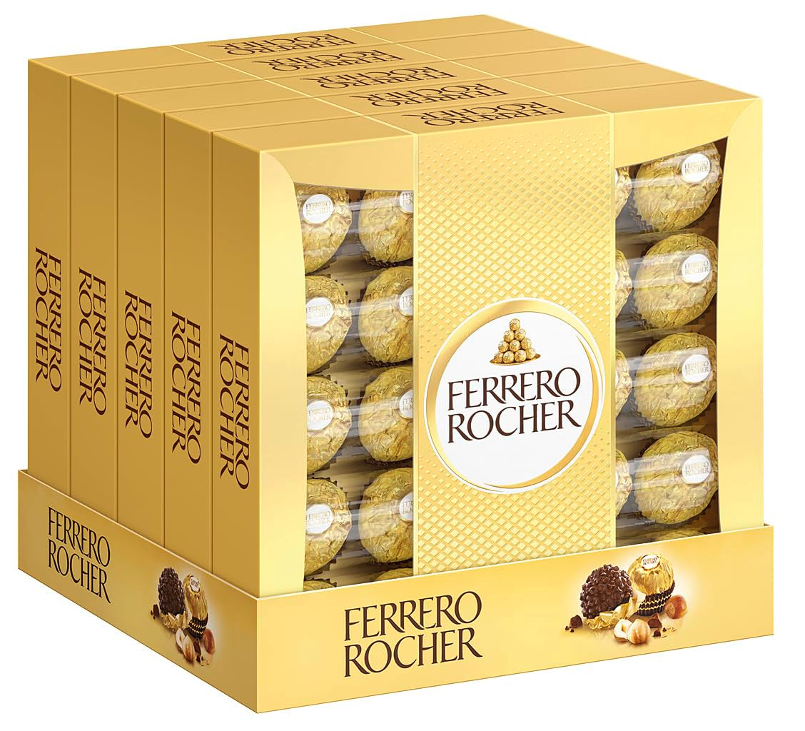 Ferrero Rocher - Bombones especiales crujientes y cremosos de avellanas - Regalo de San Valentín para él y para ella - 16 paquetes de 4 bombones individuales