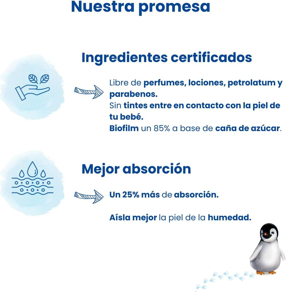 Pañales ecológicos talla 1 recién nacido (2-5 kg), 1 bolsa con 27 pañales