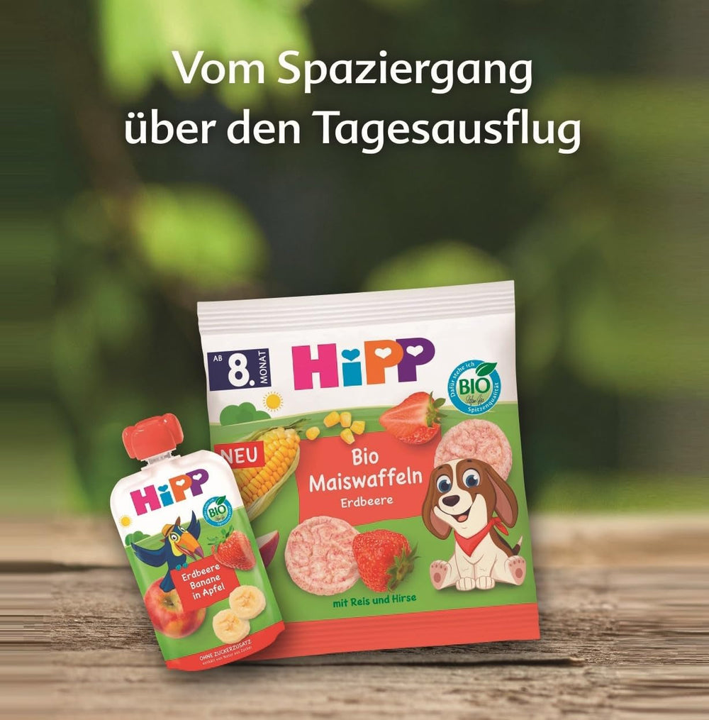 Pliculețe HiPP Organic Fruit Plus cu rodie și acerola în amestec de măr și zmeură - Ben Beagle (8 x 100g), de la 1 an, piure de fructe 100%, fără zahăr adăugat, vegan, de cea mai bună calitate organică
