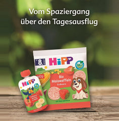 Pliculețe HiPP Organic Fruit Plus cu rodie și acerola în amestec de măr și zmeură - Ben Beagle (8 x 100g), de la 1 an, piure de fructe 100%, fără zahăr adăugat, vegan, de cea mai bună calitate organică