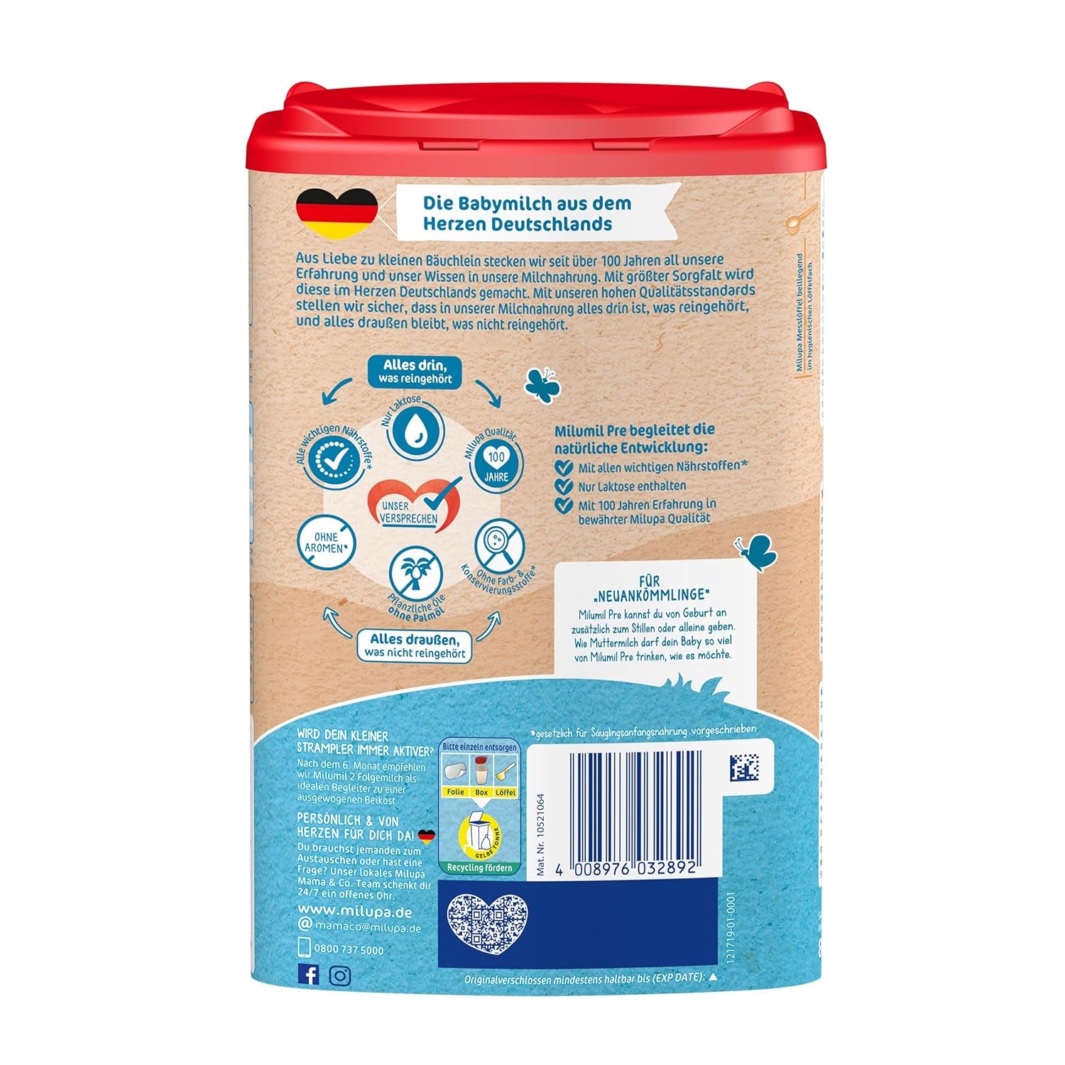 Milumil Milupa Leche en polvo para bebés, la primera leche desde el nacimiento, 800 g