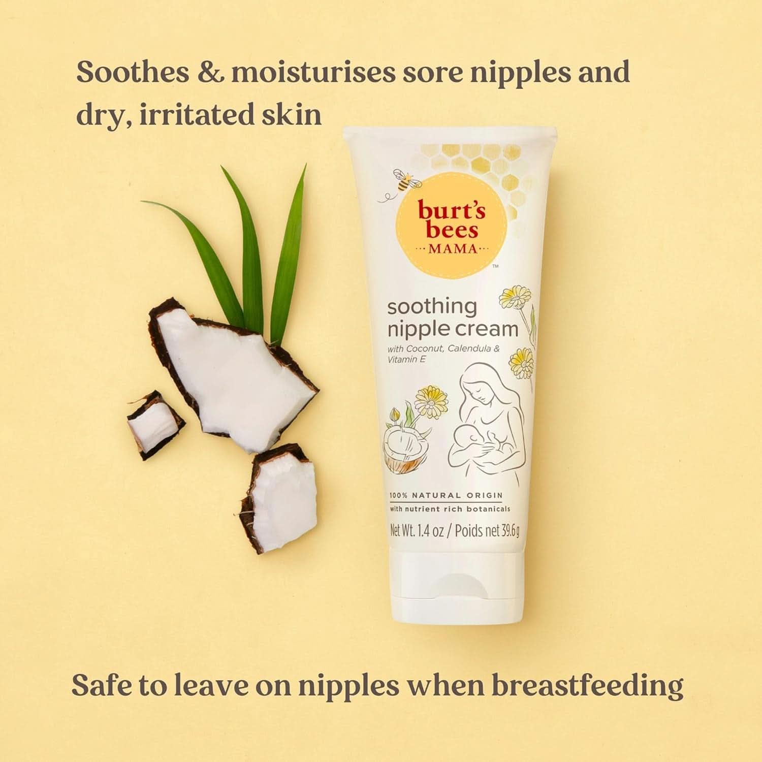 Burt'S Bees® Mama Crema calmante para pezones con coco, caléndula y vitamina E, 100% natural, 1,4 onzas Accesorios Alimentación y lactancia Baby Naty Shop