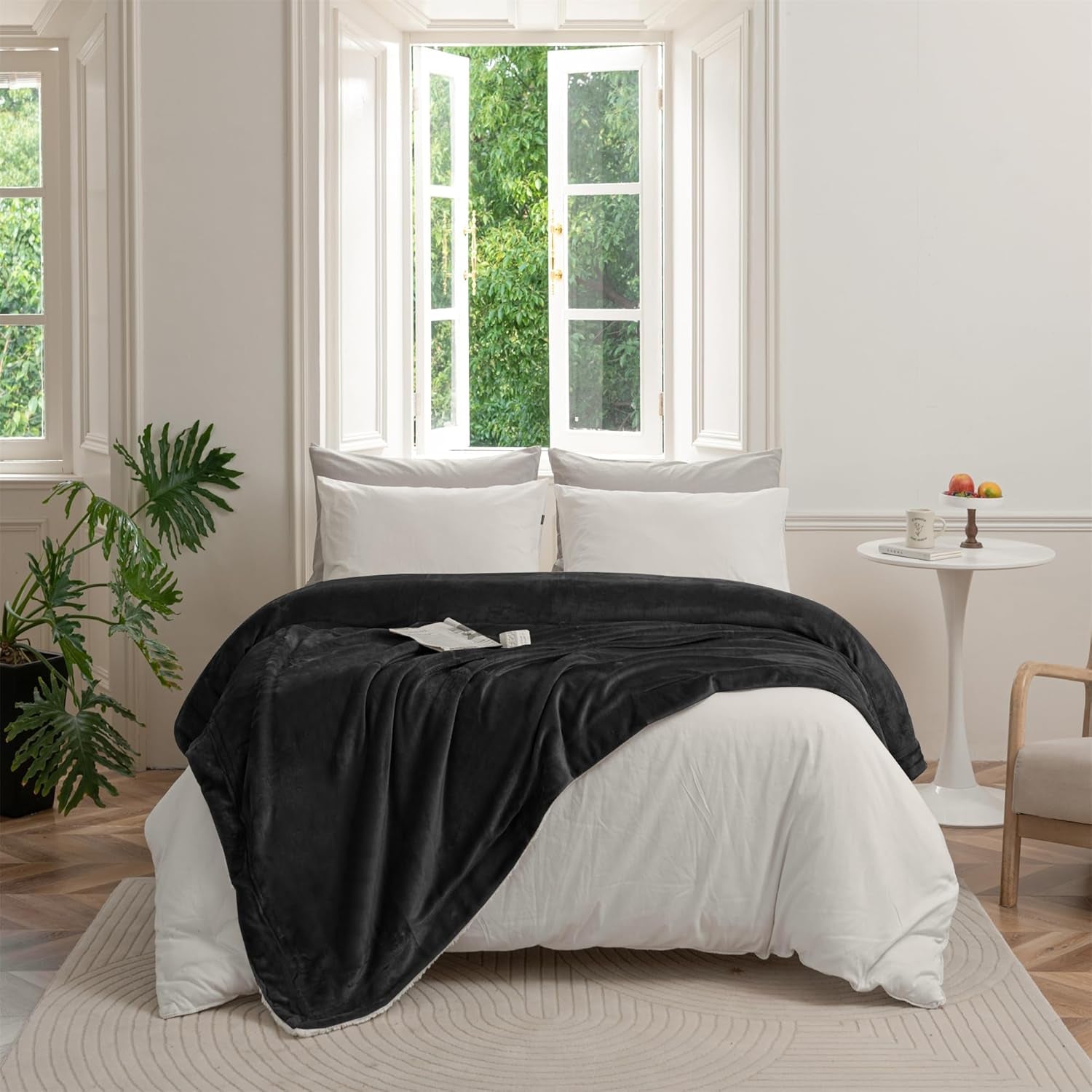 Manta Acogedora 150X200Cm Manta De Lana Negra Manta Living Sherpa Sofá Manta para Sofá Cálido Invierno Suave (Negro, 150X200Cm) Good Nite Beds and Blankets