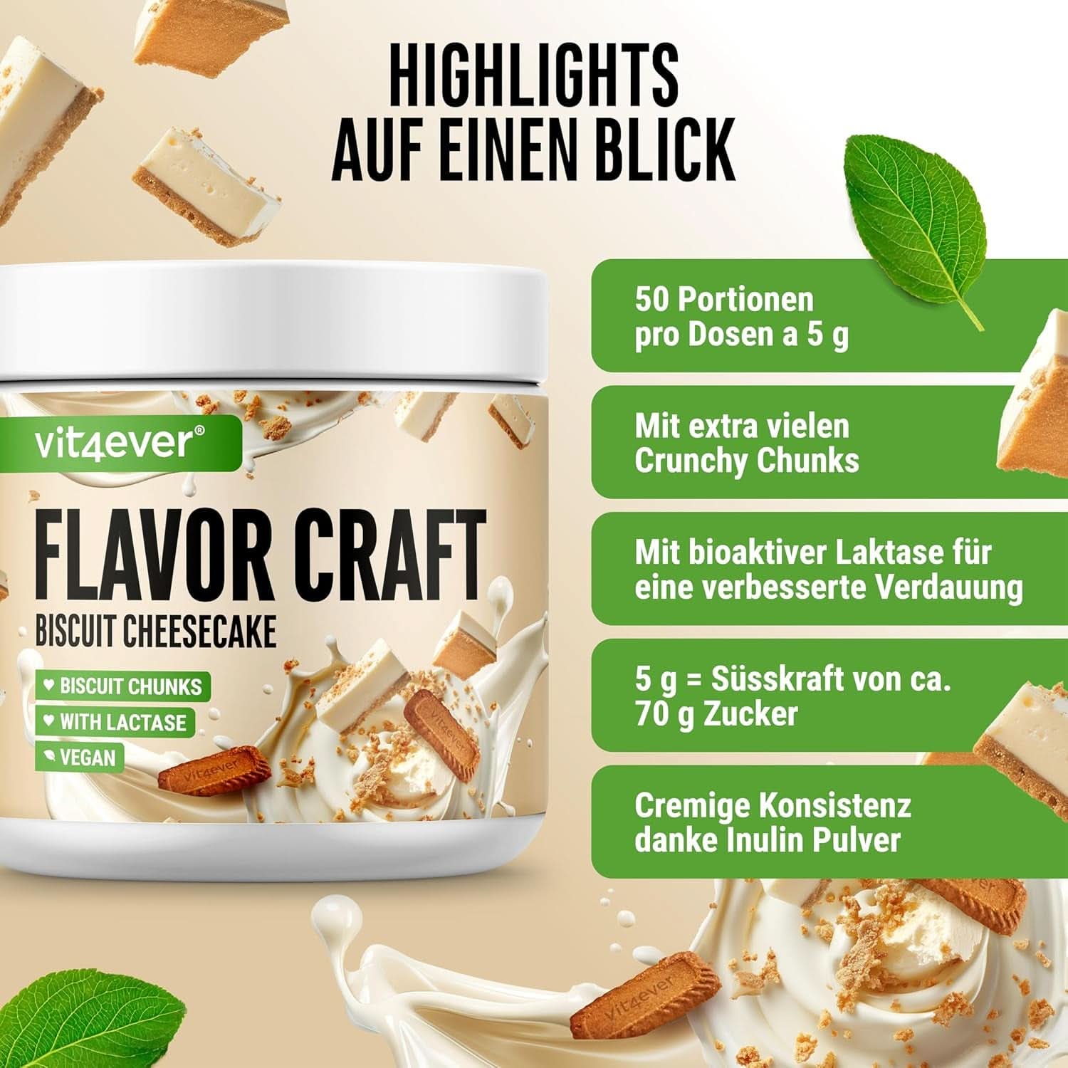 Pudră cu aromă Biscuit Chessecake cu foarte multe bucăți - 250 grame Arome Naty Shop