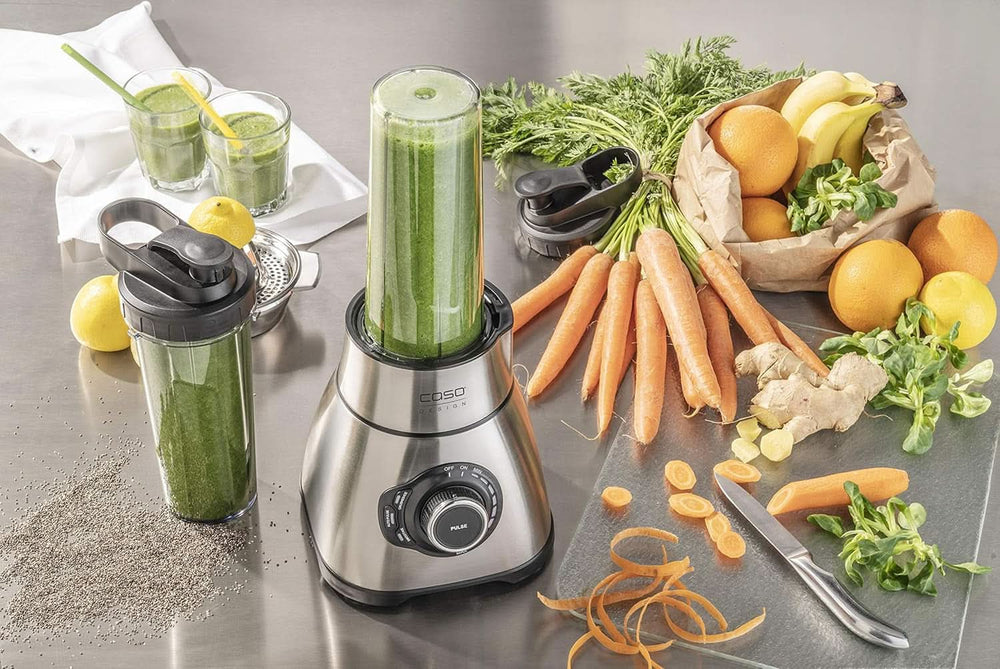 CASO B 1800 Powerblender-Set - Batidora con base, 28.000 U/Min, Vaso de vaso 1,75 L, Inkl. Trinkflasche Und Zerkleiner, Mezclador Testsieger Mit Sehr Gut, Edelstahl Naty Shop
