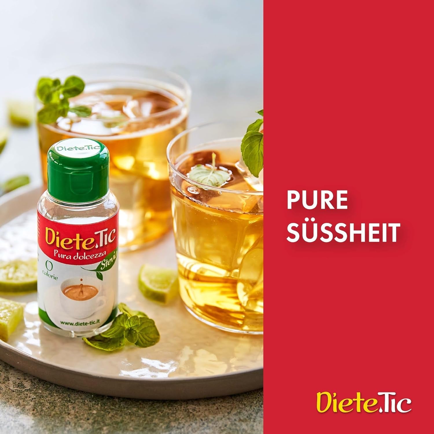 Diete.Tic Edulcorante líquido con Stevia, cero calorías, práctico paquete de 3 x 50 ml (1000 gotas), sin gluten, sin conservantes, ideal para endulzar bebidas, yogures y ensaladas de frutas