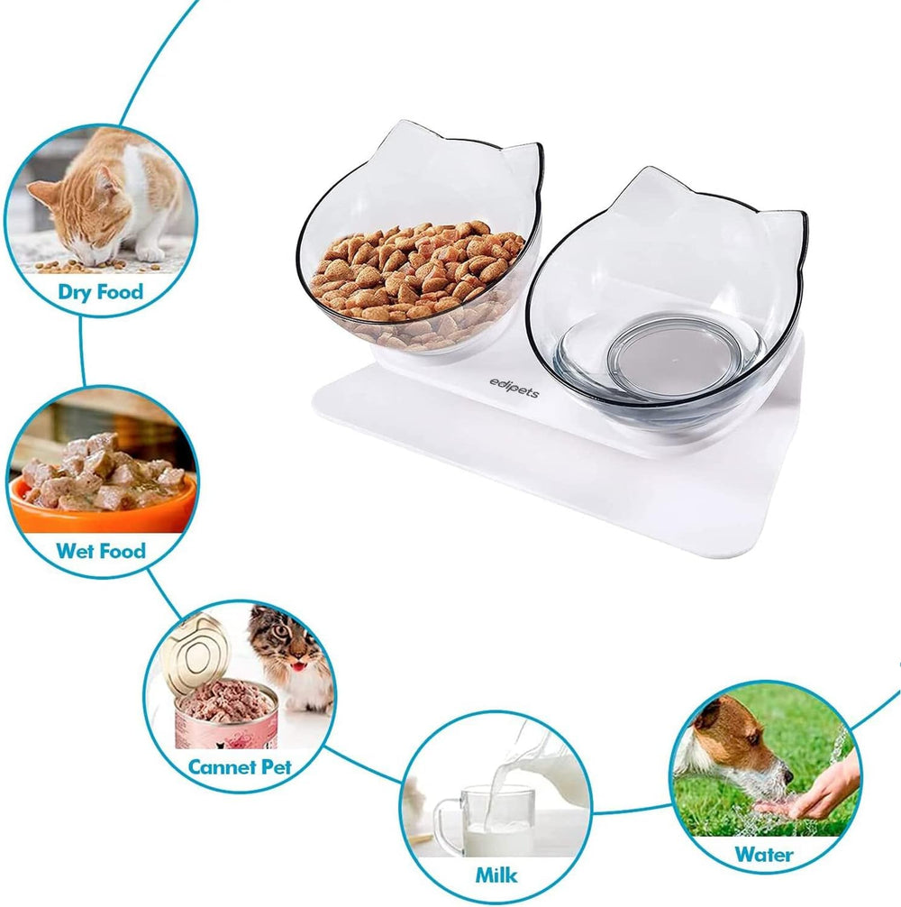 Edipets, Katzennapf erhöht, Einzel oder Doppel, Antischlingnapf, Erhöchte, für Hund und Katze (Transparente)