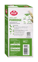 RUF Harina de avena con manzana y canela con copos de avena integrales, delicado sabor a canela y trozos de manzana seca, snacks, paquete a granel, 1 x 400 g