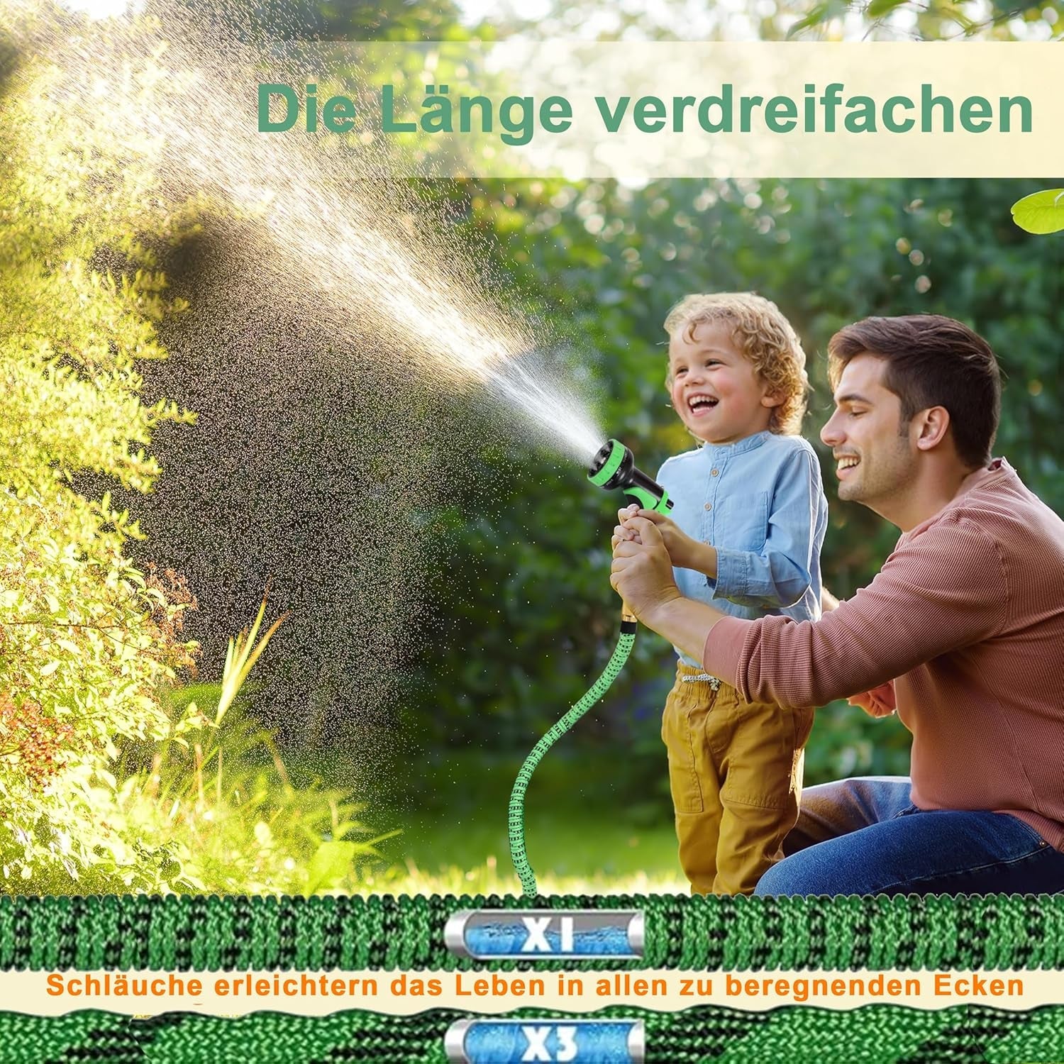 Furtun de grădină extensibil de 45 m, furtun de apă flexibil și retractabil automat, 10 modele de pulverizare, TPE 2500D, conectori metalici, pentru grădini foarte mari, agricultură, curățenie