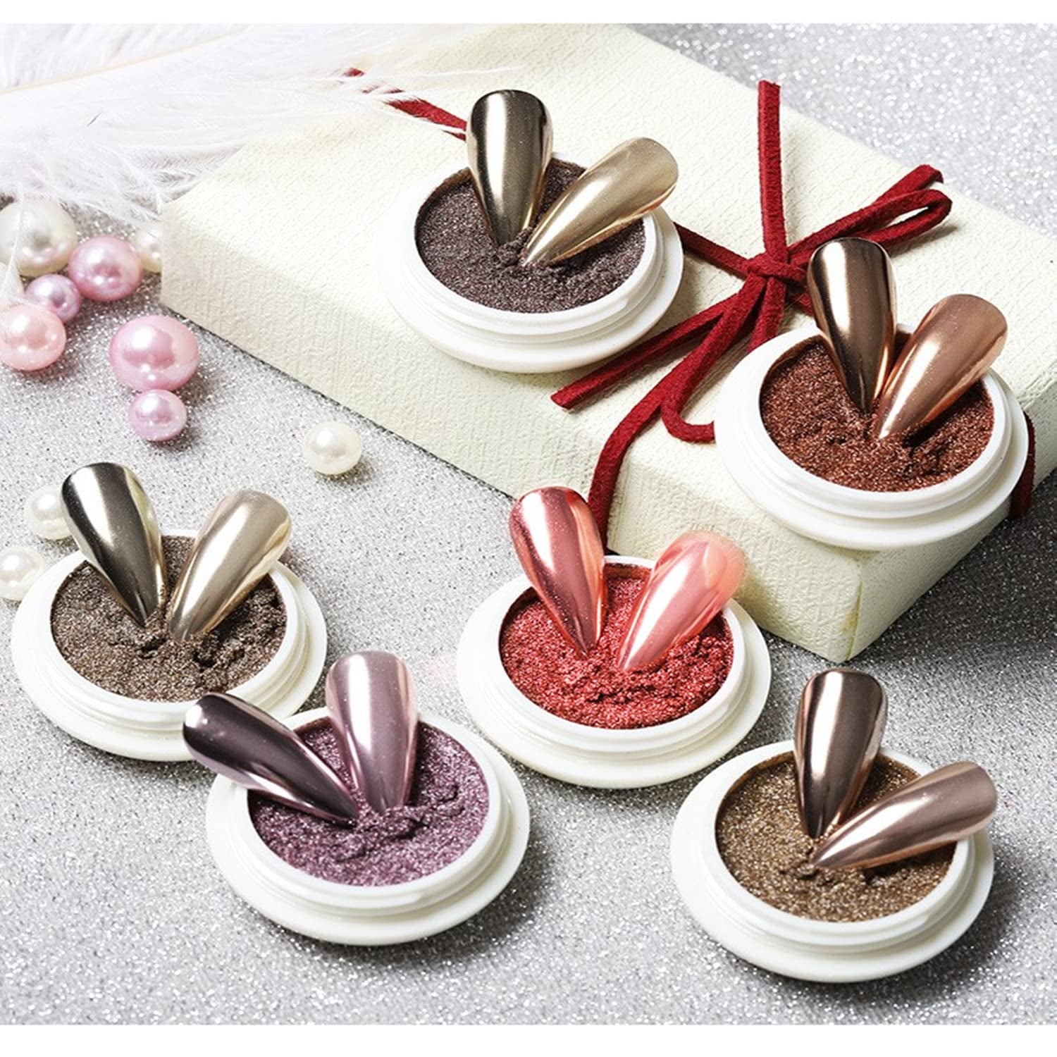 BISHENGYF Rose Gold Chrome Nail PowderNeue Upgrade Grosse Kapazität Chrom PulverSuper-Spiegeleffekt Metall Mirror Chrome Powder –Neon Glassy Pearl Effect Glitter Nagelkunst Pulver Für DIY Salon