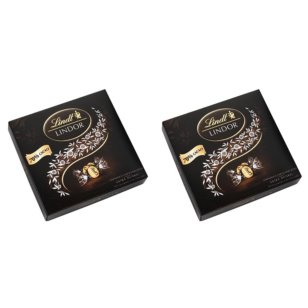 Caja de regalo LINDOR Extra Black 70% Cacao, chocolate de regalo, aprox. 15 trufas LINDOR, 186 g (paquete de 2)