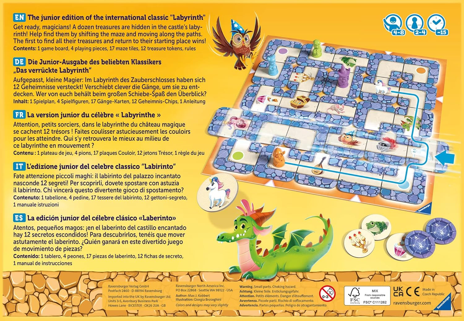 Ravensburger Joc pentru copii 20847 - Labirint Junior - Clasic pentru familie pentru cei mici, joc pentru copii cu vârsta de 4 ani și peste - joc de societate potrivit pentru 2-4 jucători, ediție Junior