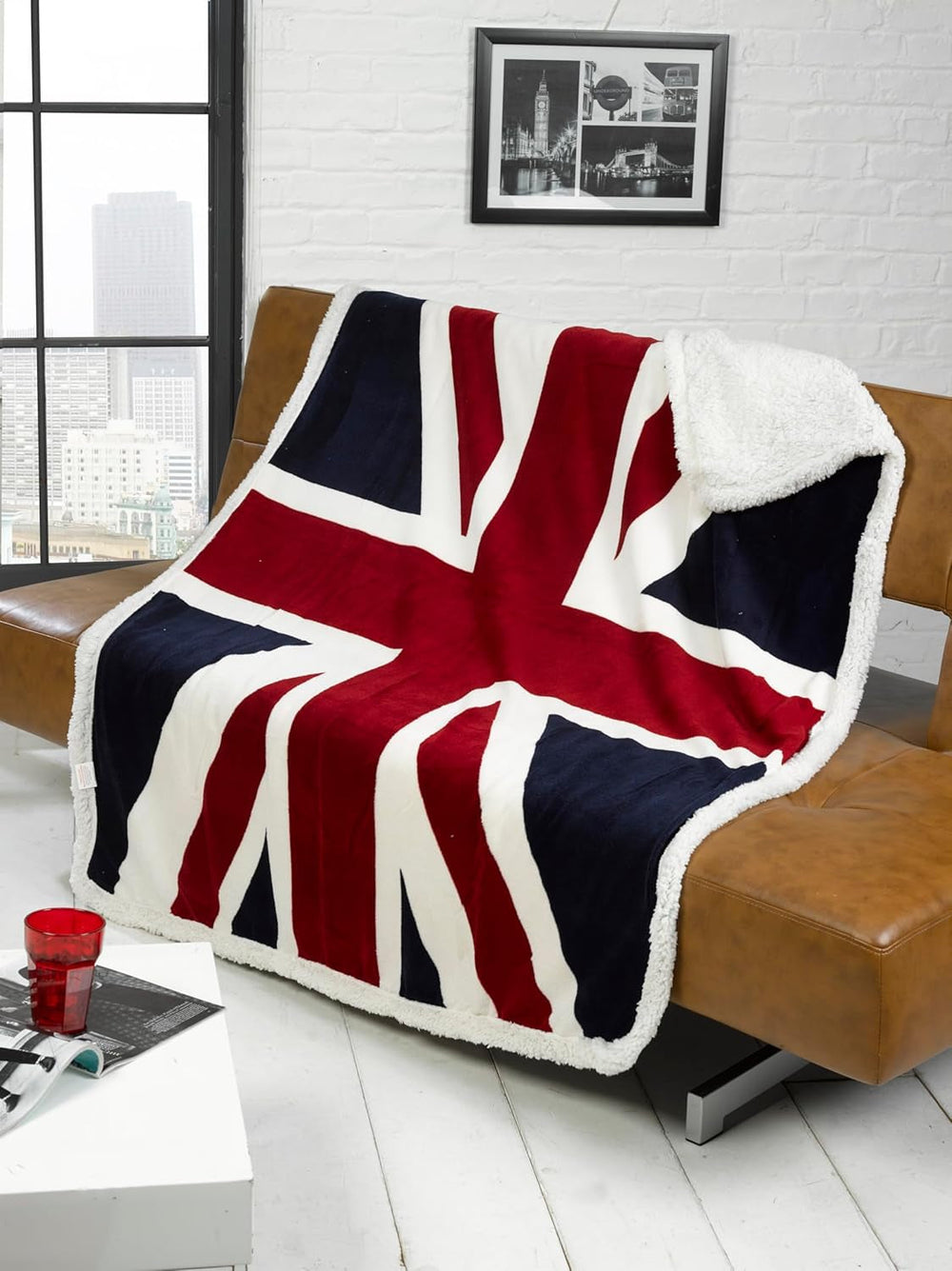 Rapport Union Jack Flag - Manta de forro polar extra suave para cama o sofá, color rojo, blanco y azul. Camas y mantas Rapport