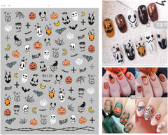 8 Blatt Nagelsticker Halloween Nagelaufkleber Selbstklebend Niedliches Kürbis-Schädel-Spinnennetz Niedlichen Kinder Geist Nail Art Sticker Dekoration Nageldesign Zubehör