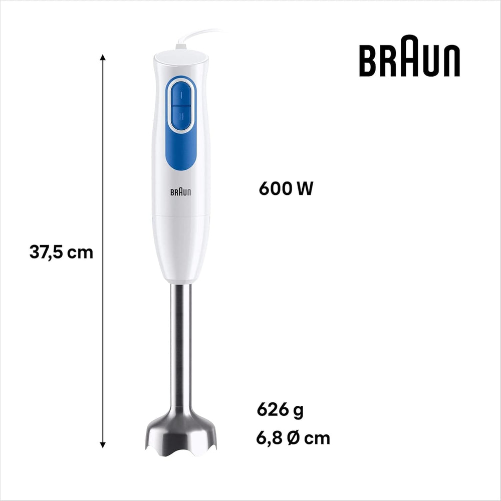 Braun Multiquick2 MQ20236MWH Stabmixer, Batidora Zum Mixen Von Saucen Und Smoothies, 2 Geschwindigkeitsstufen, Zerkleinerer 500 Ml, Becher 600 Ml, Schneebesen Aus Stahl Mother and Child Naty Shop