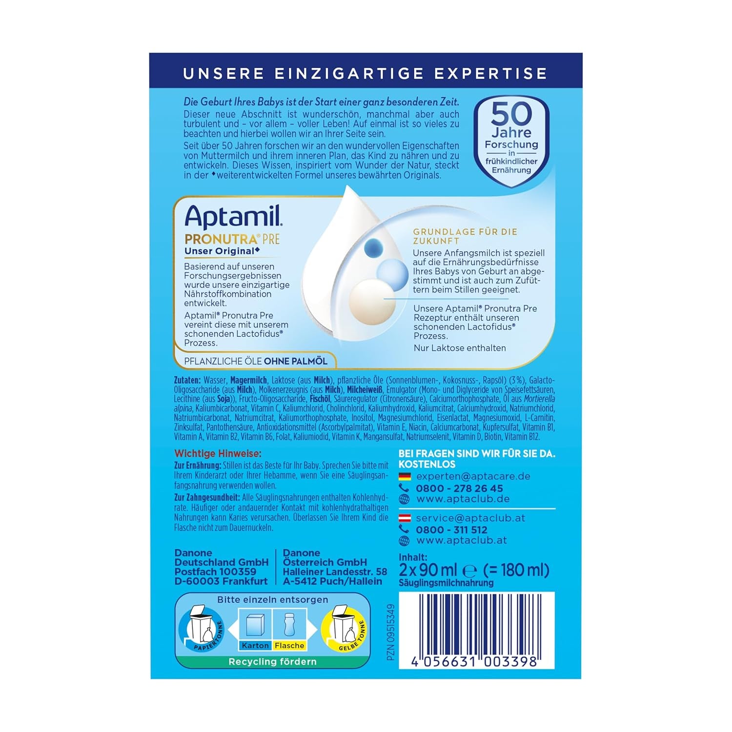 Aptamil Pronutra-ADVANCE PRE, bebible, 4x2x90ml (Packung mit 4)