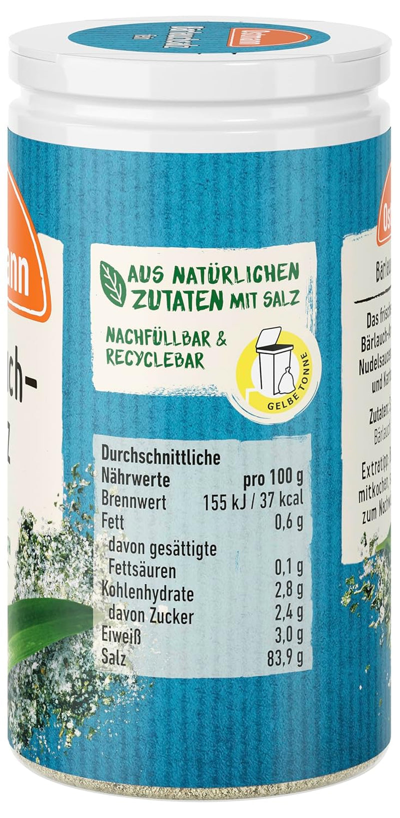 Ostmann Gewürze - Bärlauchsalz | Ideal para Herzhaften Gemüse oder Fleischgerichten Recyclebare, nachfüllbare Streudose | 65 g en Streuer
