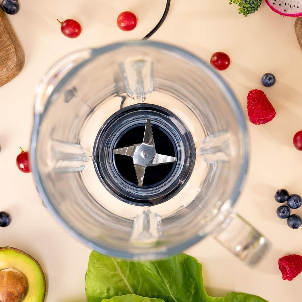 Cecotec Batidora amasadora Retro Power Black Titanium Retroblue, 1200 W de potencia máxima, 1,5 L de capacidad de cristal, Einstellbare Geschwindigkeit, 4 Klingen Mit Schwarzem Titanbeschichtung, 100% Kupfermotor. Cocina Naty Tienda