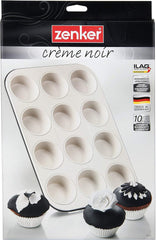 Zenker 12 muffins, diámetro Ø 7 cm CREME NOIR, Bandeja de horno para muffins con revestimiento antiadherente reforzado con cerámica Moldes y bandejas de horno Naty Shop